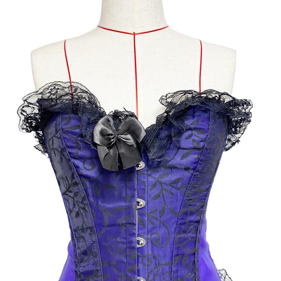 Alivila Womens Size M Purple Black Lace Trim Corset - Picture 2 of 8